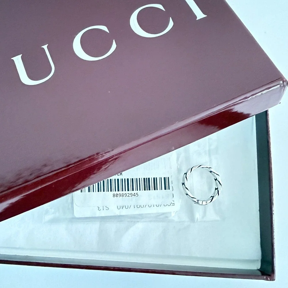 Gucci Interlocking G Curb Chain Ring Sterling Silver 661513 J8400 Size 12 IT 6